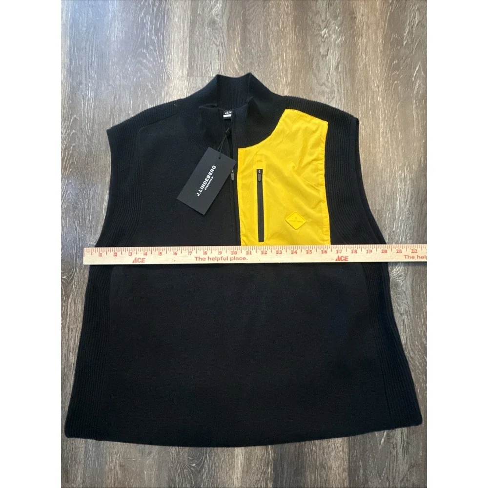 J. Lindeberg Men's Large Patch Knitted Vest Black/ Yellow NWT